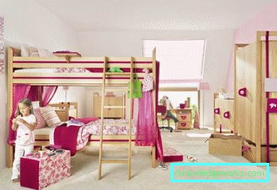 Design pentru camere pentru copii pentru două fete de vârste diferite