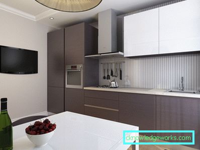 Suprafața de proiectare a bucătăriei de 8 metri pătrați contoare cu frigider