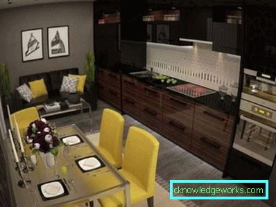 Design de bucatarie living de 14 mp - fotografii de interior