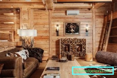 Living interior într-o casă din lemn (50 fotografii)