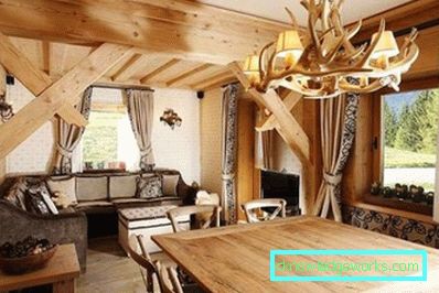 Living interior într-o casă din lemn (50 fotografii)