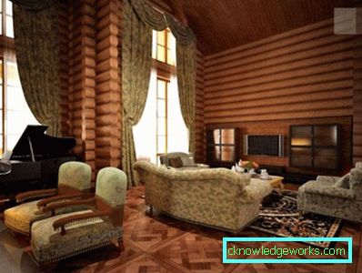 Living interior într-o casă din lemn (50 fotografii)