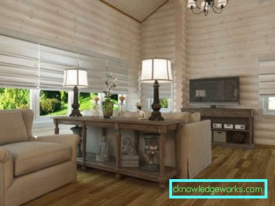 Living interior într-o casă din lemn (50 fotografii)