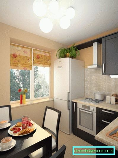 Design bucătării colțuri de diferite dimensiuni cu un frigider Design bucătării colțuri de diferite dimensiuni cu un frigider
