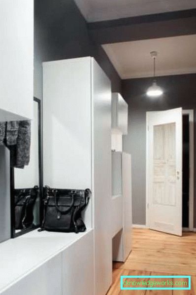 Mobilier într-un coridor lung îngust - fotografie a halei și caracteristici interioare