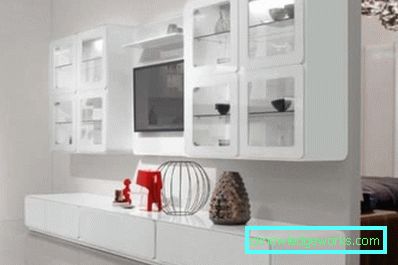 Dulap cu sticlă în sufragerie într-un stil modern - vederi