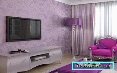 Perdele de liliac pentru camera de zi - fotografie interioară